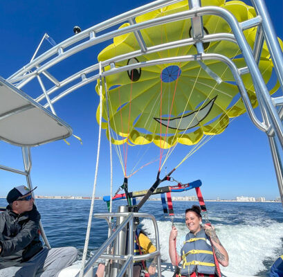 Taking off from the parasailing boat in Destin Florida